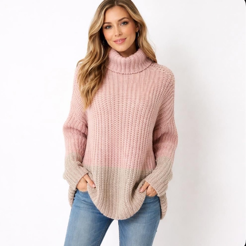 Abercrombie & Fitch Blush Pink Colorblock Cozy Knit  Sweater Women’s Size Small